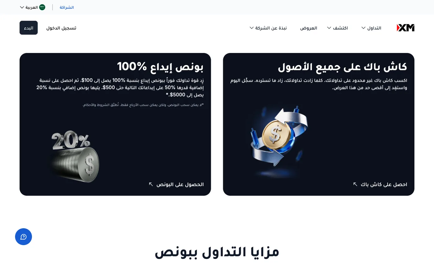 صفحة العروض والمكافآت في XM